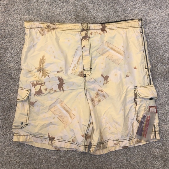 Caribbean Joe Yellow & Brown Swim Trunks sz XL - Picture 3 of 10